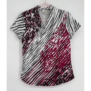 Zenergy Golf by Chicos Womens Zebra Leopard Print V-Neck  Magenta Black Size 0 S